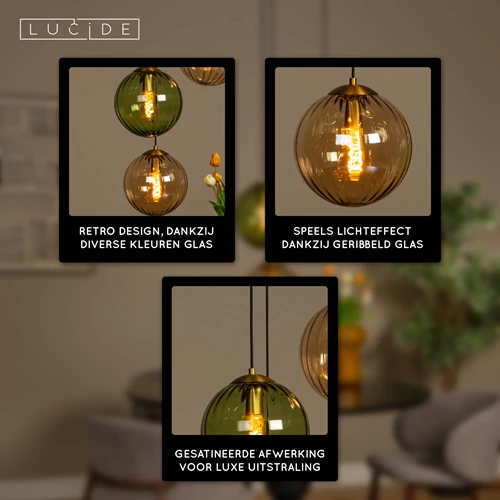 Lucide MONSARAZ - Hanglamp - Ø 35 cm - 3xE27 - Groen - USP